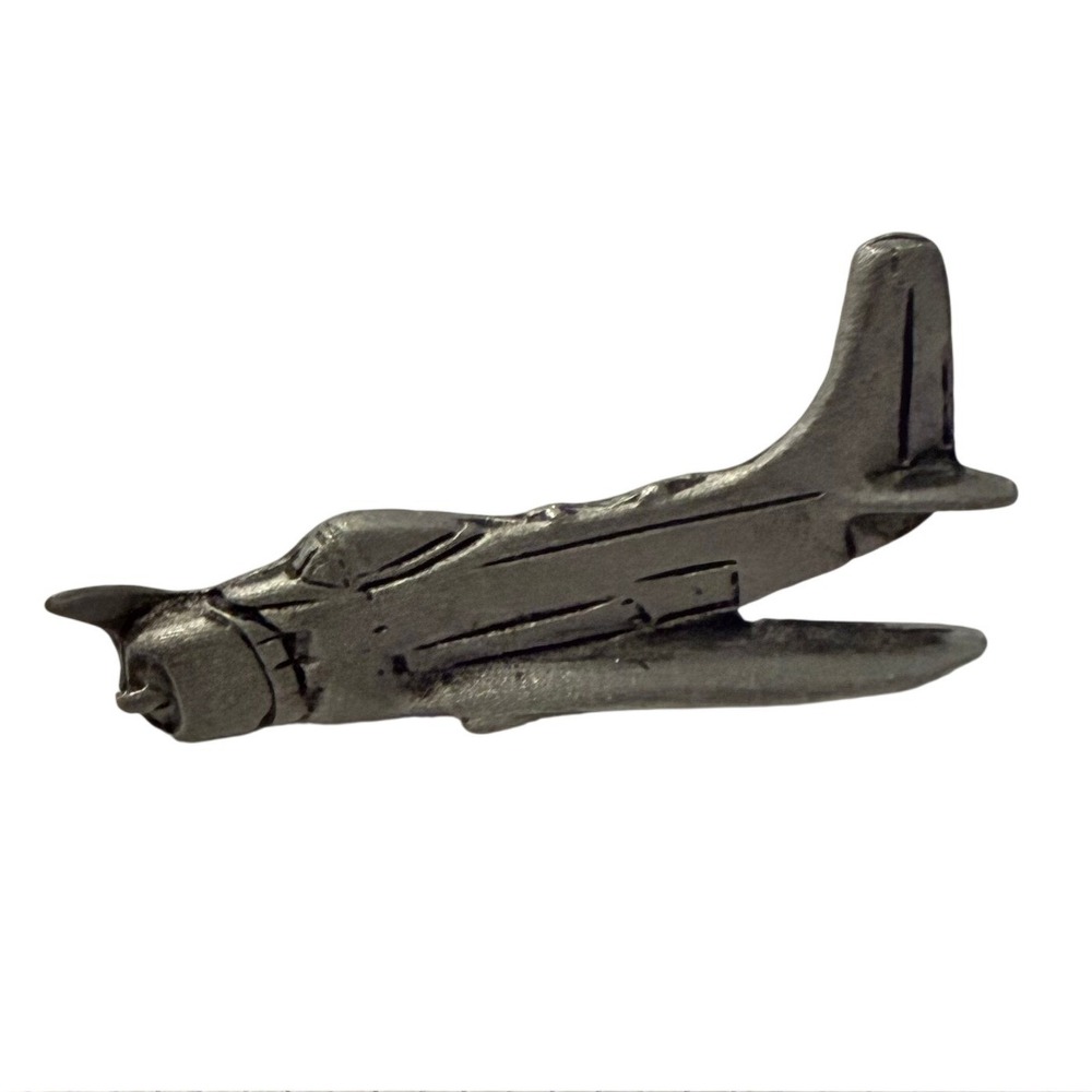 Vintage Metal Airplane Lapel Pin Propeller Fighter Aircraft Silver Tone